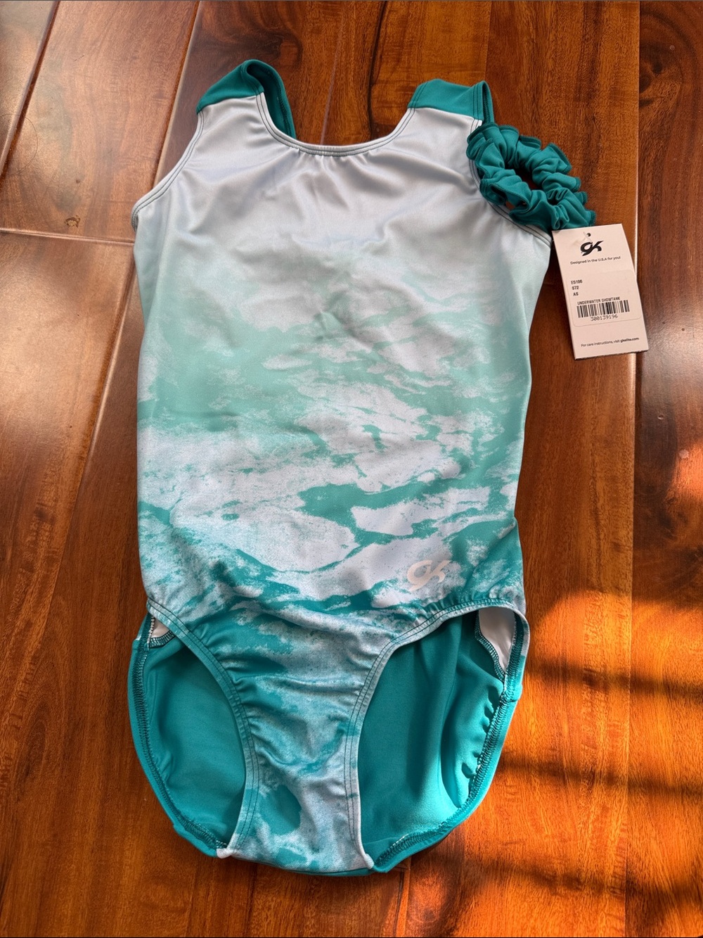 GK Teal and White Ombre Kids One-Piece with Matching Scrunchie